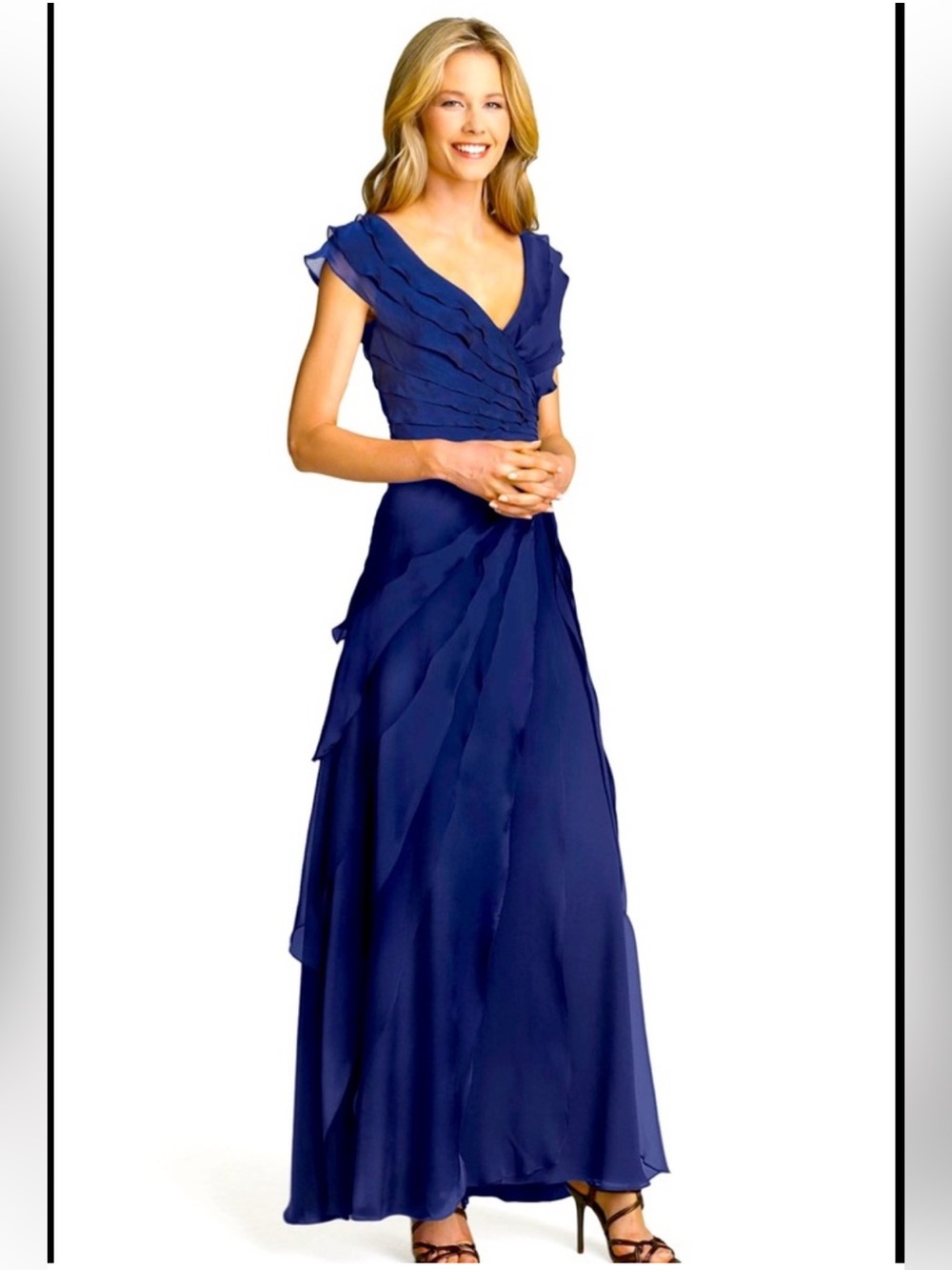Tadashi Shoji Cobalt Blue 100% Silk Maxi Gown